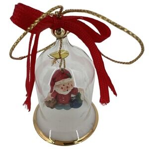 Giftco Crystal‎ Bell Ornament with Santa Claus Real Gold Trim Red Ribbon